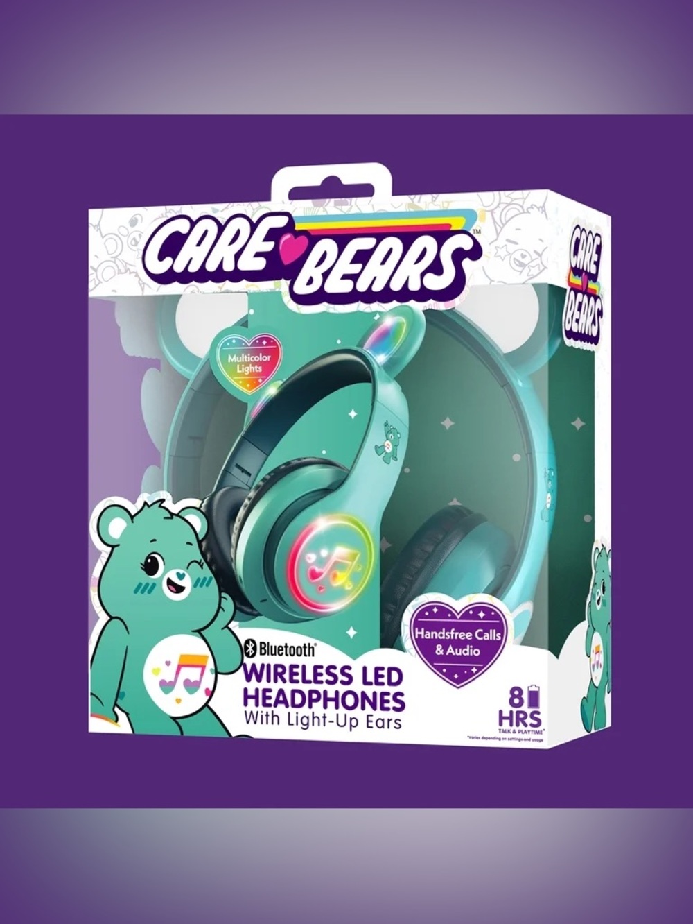 Care Bears Turquoise Blue Wireless LED Headphones with Light-Up Ears